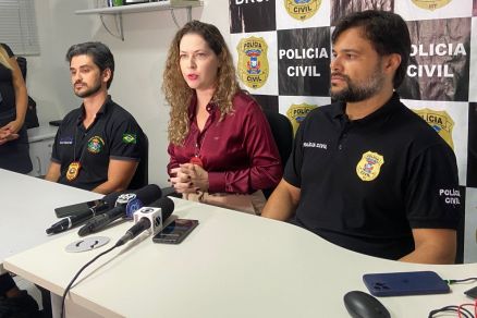 O perito Max Martins de Freitas e os delegados Mariell Antonini Dias e Guilherme Berto Fachinelli