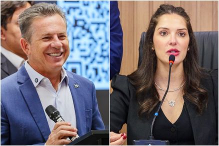 O governador Mauro Mendes e deputada Janaina Riva, que lideram pesquisa para o Senado