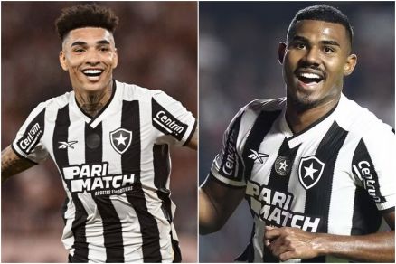 Os jogadores Igor Jesus e Cuiabano com a camisa do Botafogo