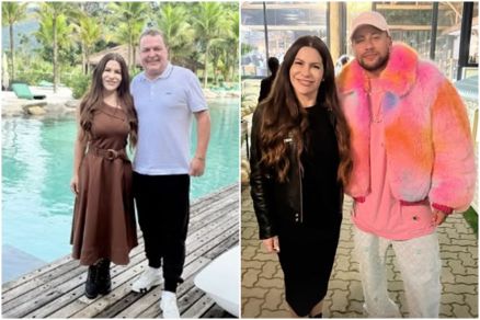  esquerda Max Russi e a esposa Andreia Wagner;  direita, ela e o craque Neymar