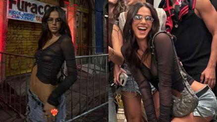 Bruna Marquezine aposta em blusa transparente para curtir festa de amigo