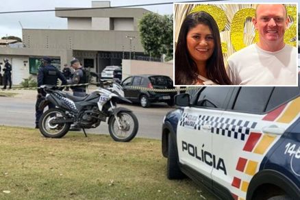 Gleici Keli Geraldo, o marido Daniel Frasson (detalhe) e a casa onde o crime aconteceu