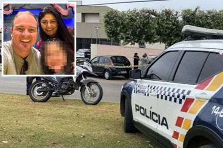 Daniel e Gleici ao lado da filha de sete anos; menina foi esfaqueada e est internada 