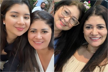 Caroline Fernandes ao lado da me, Gleici, e Clarice Oliboni ao lado da filha 