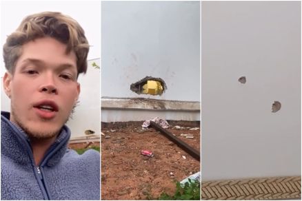 Imagens mostram a vitima, Marcos Almeida, e vestgios de tiros e sangue pela residncia  