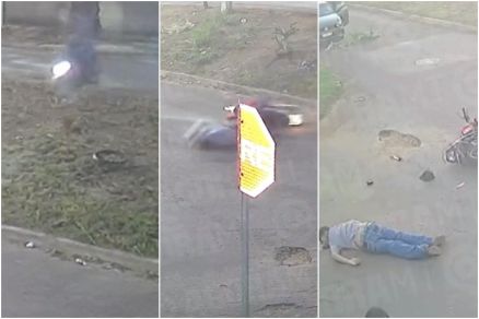 Momento em que motociclista atinge canteiro central em Rondonpolis 