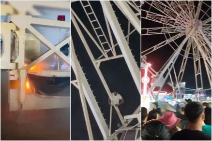 Imagens mostram principio de incndio  passageiros saindo de roda-gigante 