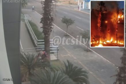 Imagens mostram homem em frente a cartrio incendiado (em detalhe)