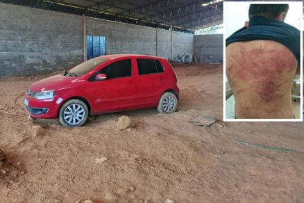 Carro foi recuperado por PM; em detalhe vtima agredida por bando 