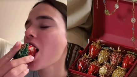 Bruna Marquezine prova morango do amor de R$2,1 mil 