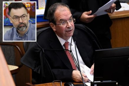 O ministro Ricardo Villas Bas Cueva, que manteve priso de Joo Gustavo Ricci Volpato (no detalhe) e de outros seis envolvidos