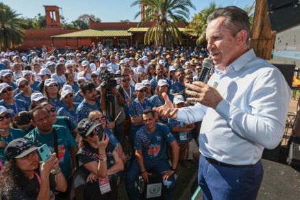 O governador Mauro Mendes, durante evento em Chapada dos Guimares