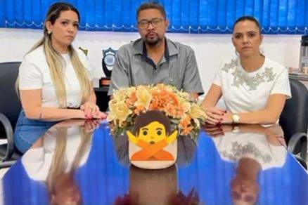 O prefeito de Pocon, Dr. Jonas gravou ao lado da esposa, Virgnia Borin, e da secretria