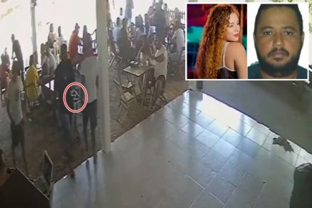 Imagem mostra Jos (detalhe a direita) com caixa antes de matar Jacyra (detalhe a esquerda)