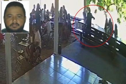 Jos Alves dos Santos (detalhe) foi filmado atirando na ex-companheira, Jacyra da Silva, em um pesqueiro em Sorriso