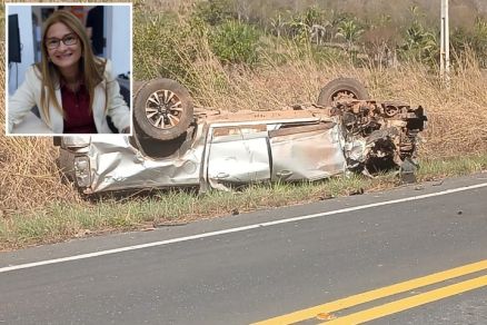 Foto mostra a caminhonete Chevrolet S10 em que estava a prefeita Margareth Gonalves (em detalhe)