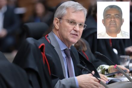 O desembargador Gilberto Giraldelli, que manteve a priso de Eduardo Soares (no detalhe)