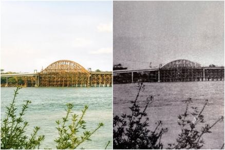 Imagem da ponte colorizada com IA a partir de foto original (� direita)