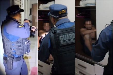 Momento em que o suspeito  localizado e preso pela Guarda Municipal 