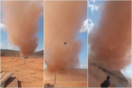 Imagens mostram redemoinho de poeira em uma propriedade rural no munic�pio de Diamantino