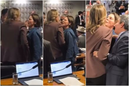 Imagens mostram o momento da discusso entre a deputada federal Coronel Fernanda e a senadora Leila Barros