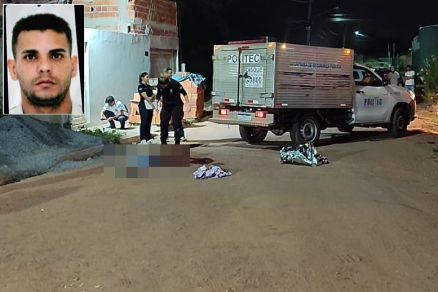 A vtima, identificada como Edson Moura (em detalhe), foi morta a tiros em Cuiab 