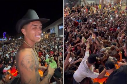 Influenciador Buzeira aparece cercado por uma multido na cidade de Olmpia em vrios vdeos 