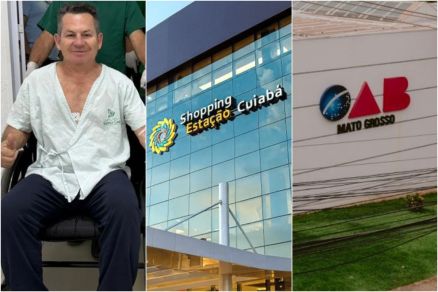 O governador Mauro Mendes; fachadas do Shopping Estao e da Ordem dos Advogados do Brasil de MT, em Cuiab