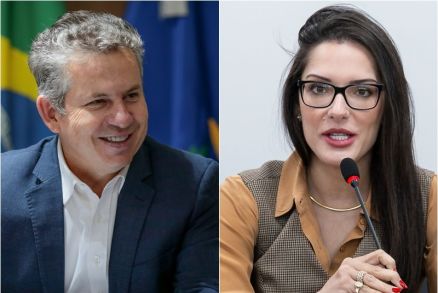 O governador Mauro Mendes e a deputada estadual Janaina Riva, que lideram corrida ao Senado de 2026
