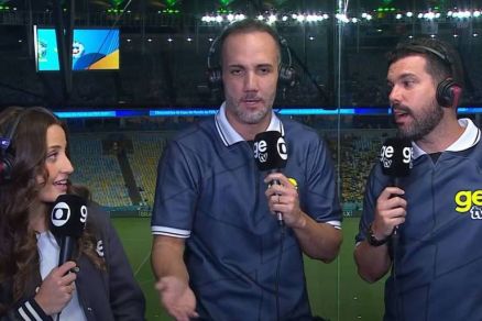 Jorge Iggor, Bruno Formiga e Luana Maluf na transmisso de estreia da GE TV, da Globo