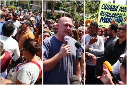 Moradores levaram faixas e cartazes para protestar determinao de desocupao do Contorno Leste