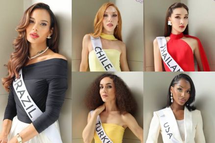 Candidatas do Miss International Queen 2025: Brasil, Chile, Tailndia, Estados Unidos e Turquia (em sentido horrio) 