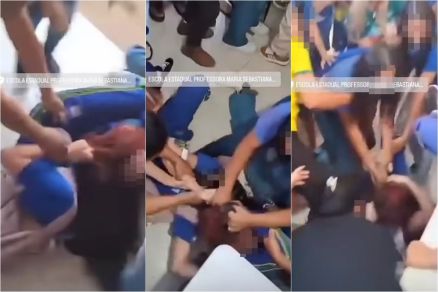 Momento em que estudantes brigam em escola de Primavera do Leste 