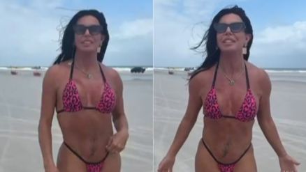 Gretchen mostrou resultado de harmonizao de bumbum ao posar de fio-dental na praia