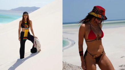 Anitta posa de biquni em viagem