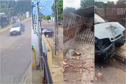 Fiat Palio em alta velocidade que destruiu muro de casa em Sinop 