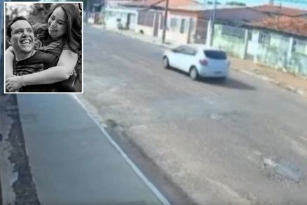 Imagem mostra acidente que matou Giovani e Priscilla (no detalhe) 