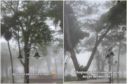 Vdeo mostra a praa Dom Wunibaldo coberto por neblina