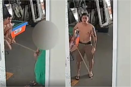 Uma cmera de segurana registrou o momento em que o empresrio agrediu a esposa