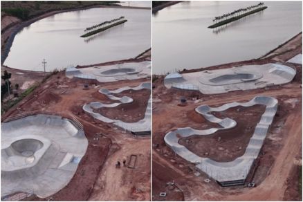 Imagens areas mostram construo da maior pista de skate da Amrica Latina em Cuiab