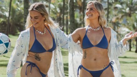 Milene Domingues posou de biquni para anunciar linha de moda praia 