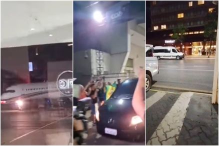 Comitiva da banda  conduzida por veculos blindados em um esquema de segurana