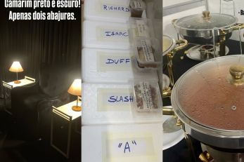 Vdeo mostra camarim do Guns; menu teve pintado e doce de caju