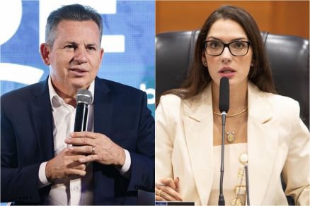 O governador Mauro Mendes e a deputada Janaina Riva, que despontam na pesquisa para o Senado