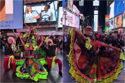 Grupo Flor Ribeirinha se apresentando na Times Square, em Nova York