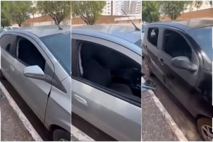 Imagens mostram carros com vidros quebrados 