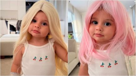 Filha de Amanda Kimberlly e Neymar, Helena se diverte com perucas diferentes