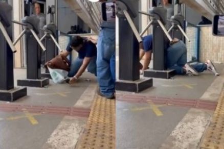 Candidato atrasado para o Enem em Cuiab  empurrado por debaixo do porto