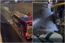 Dois ficam feridos aps nibus invadir contramo em trincheira