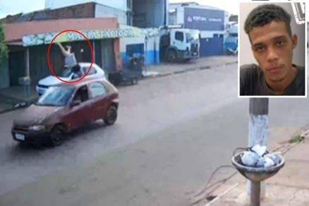 Cmera registrou o Fiat Plio vermelho momentos antes de atingir a idosa na manh do dia 7 de novembro